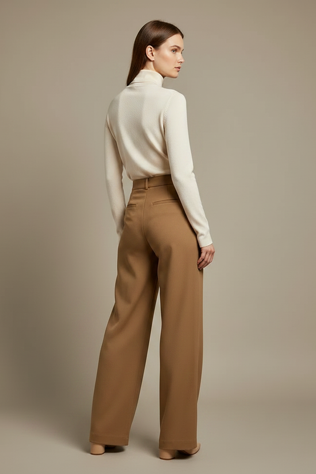 Pantalon À Pince Marron Chic Plissé Ample Femme - Polyester - vue 2