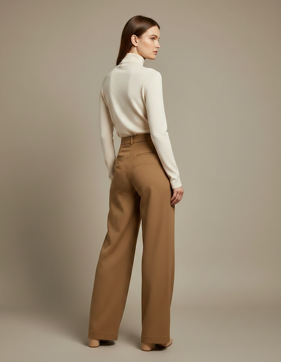 Pantalon À Pince Marron Chic Plissé Ample Femme - Polyester - vue 2