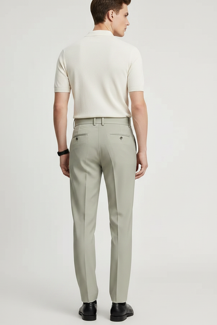 Pantalon À Pince Gris Clair Droit Élégant Homme - Gabardine - vue 2