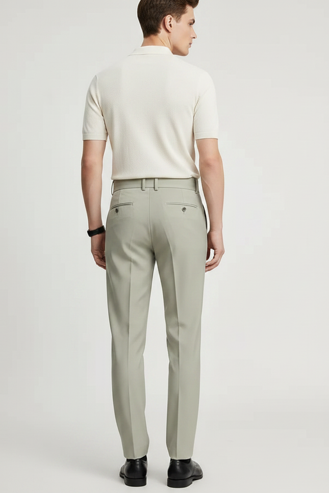 Pantalon À Pince Gris Clair Droit Élégant Homme - Gabardine - vue 2