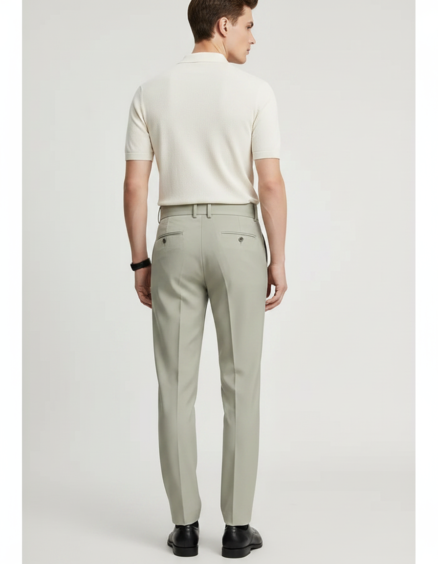 Pantalon À Pince Gris Clair Droit Élégant Homme - Gabardine - vue 2