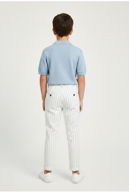 Pantalon À Pince À Rayure - Blanc Gabardine - vue 2