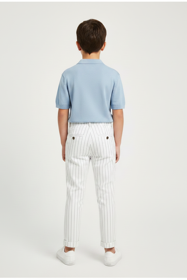 Pantalon À Pince À Rayure - Blanc Gabardine - vue 2