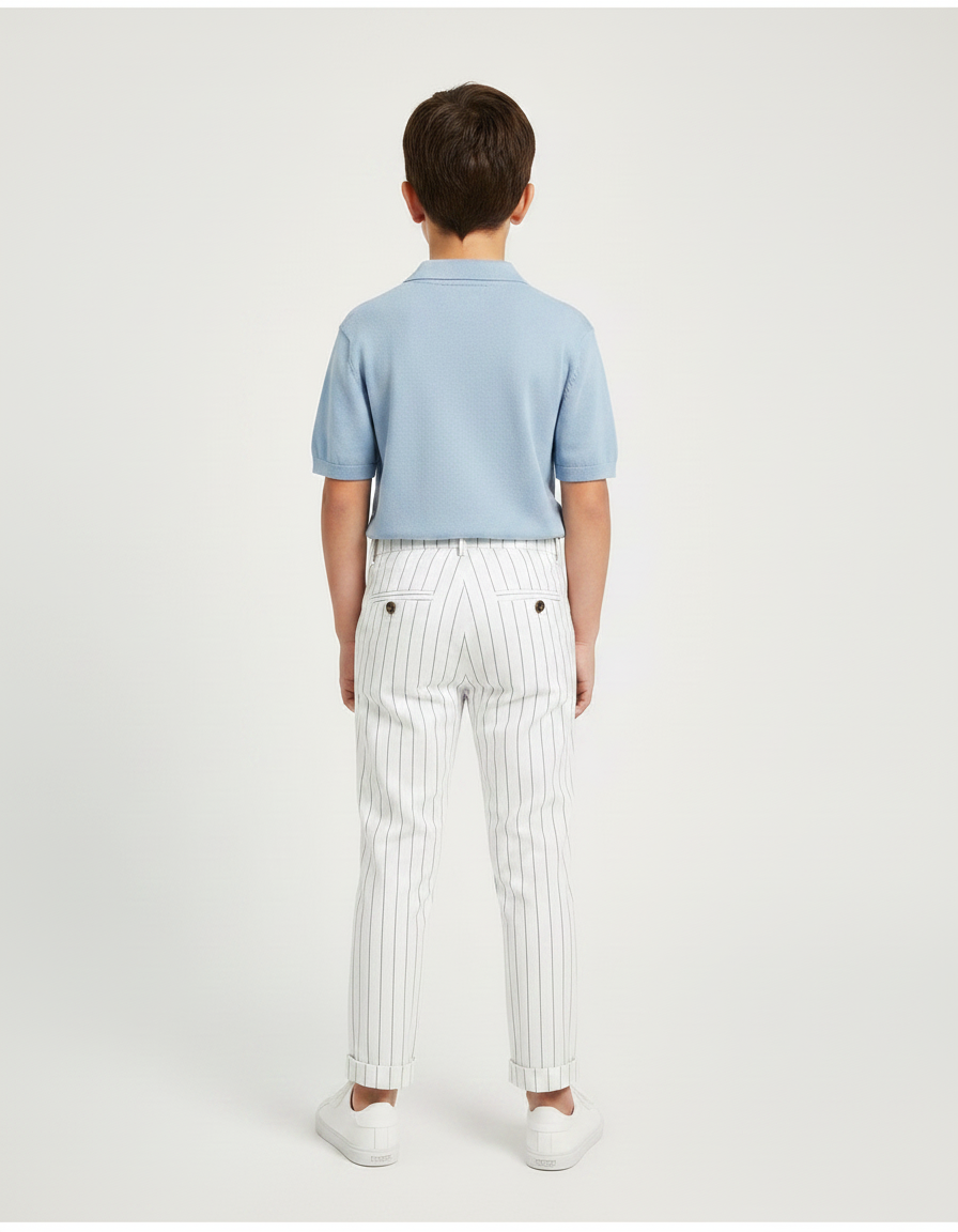 Pantalon À Pince À Rayure - Blanc Gabardine - vue 2