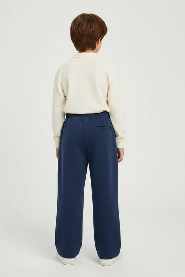 Pantalon À Pince Bleu Marine Droit Décontracté Enfant - Molleton - vue 2
