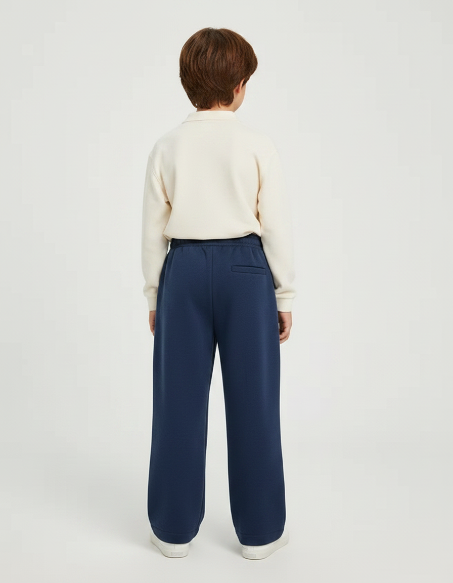 Pantalon À Pince Bleu Marine Droit Décontracté Enfant - Molleton - vue 2