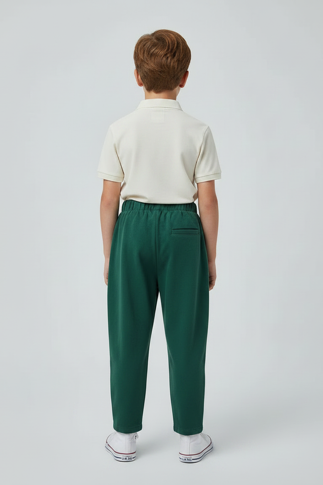 Pantalon À Pince Vert Ample Coton Enfant - Molleton - vue 2