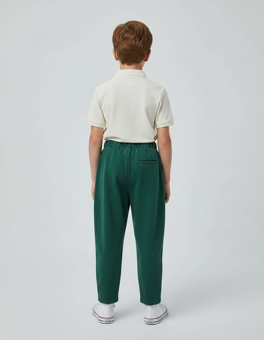 Pantalon À Pince Vert Ample Coton Enfant - Molleton - vue 2