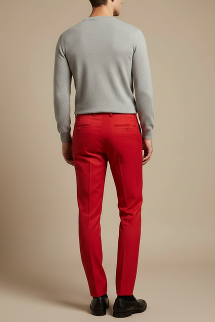 Pantalon À Pince Rouge Vif Droit Élégant Homme - Gabardine - vue 2
