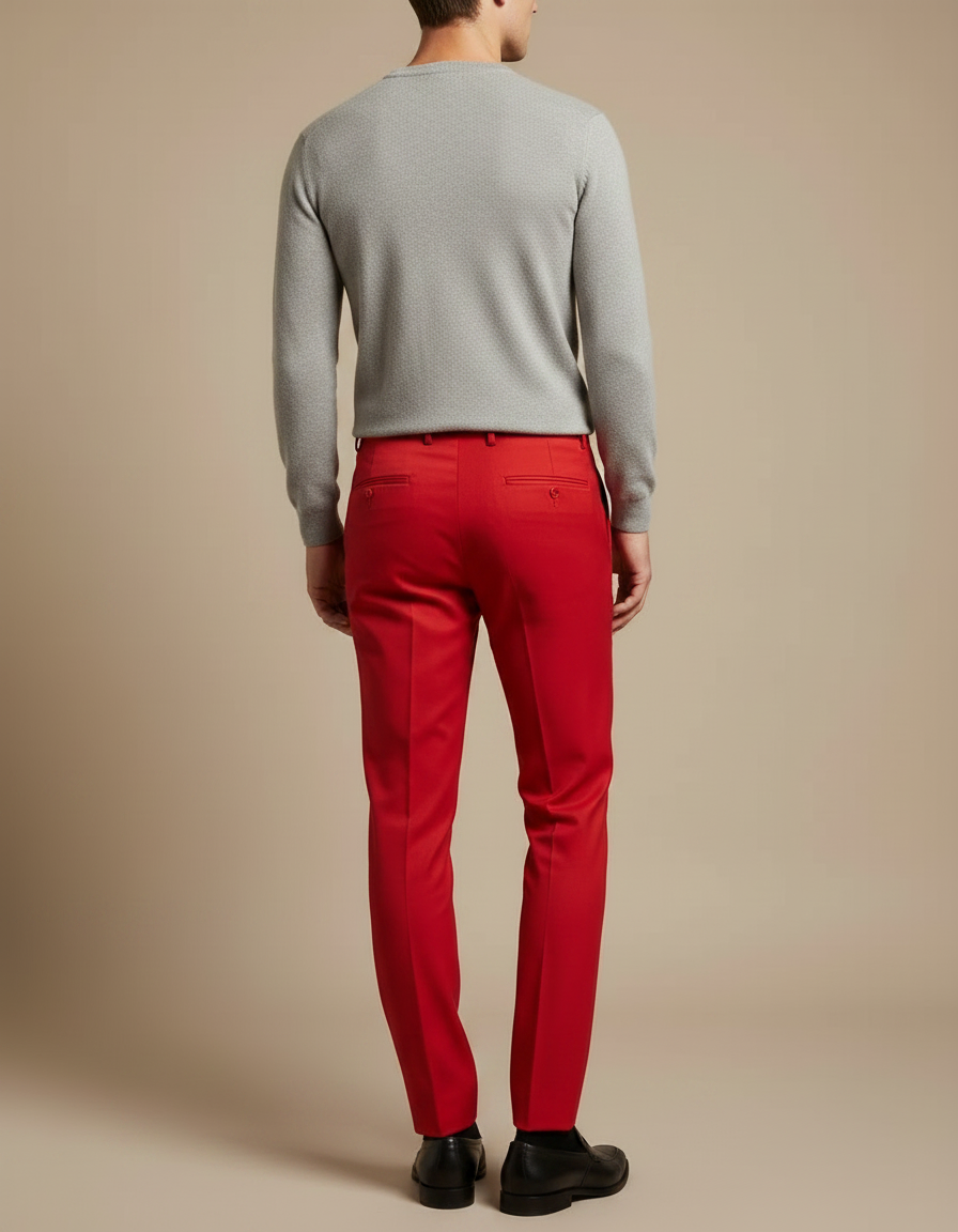 Pantalon À Pince Rouge Vif Droit Élégant Homme - Gabardine - vue 2