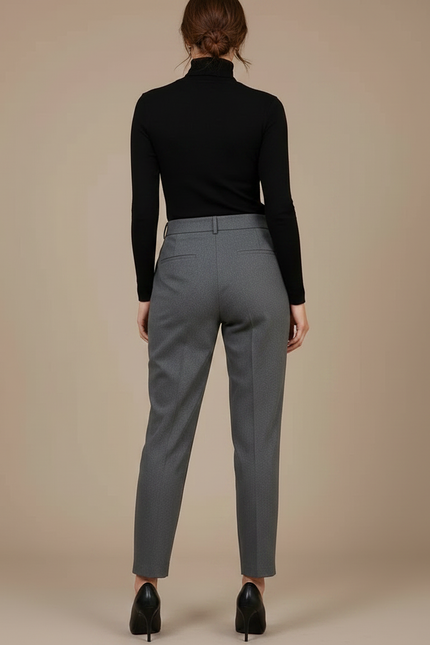 Pantalon À Pince Gris Élégant Taille Haute Slim - Laine - vue 2