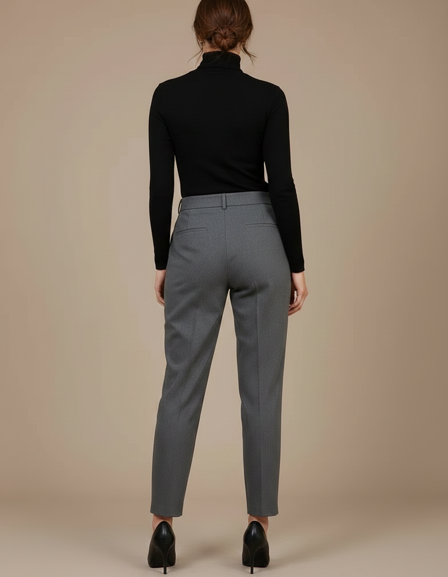 Pantalon À Pince Gris Élégant Taille Haute Slim - Laine - vue 2