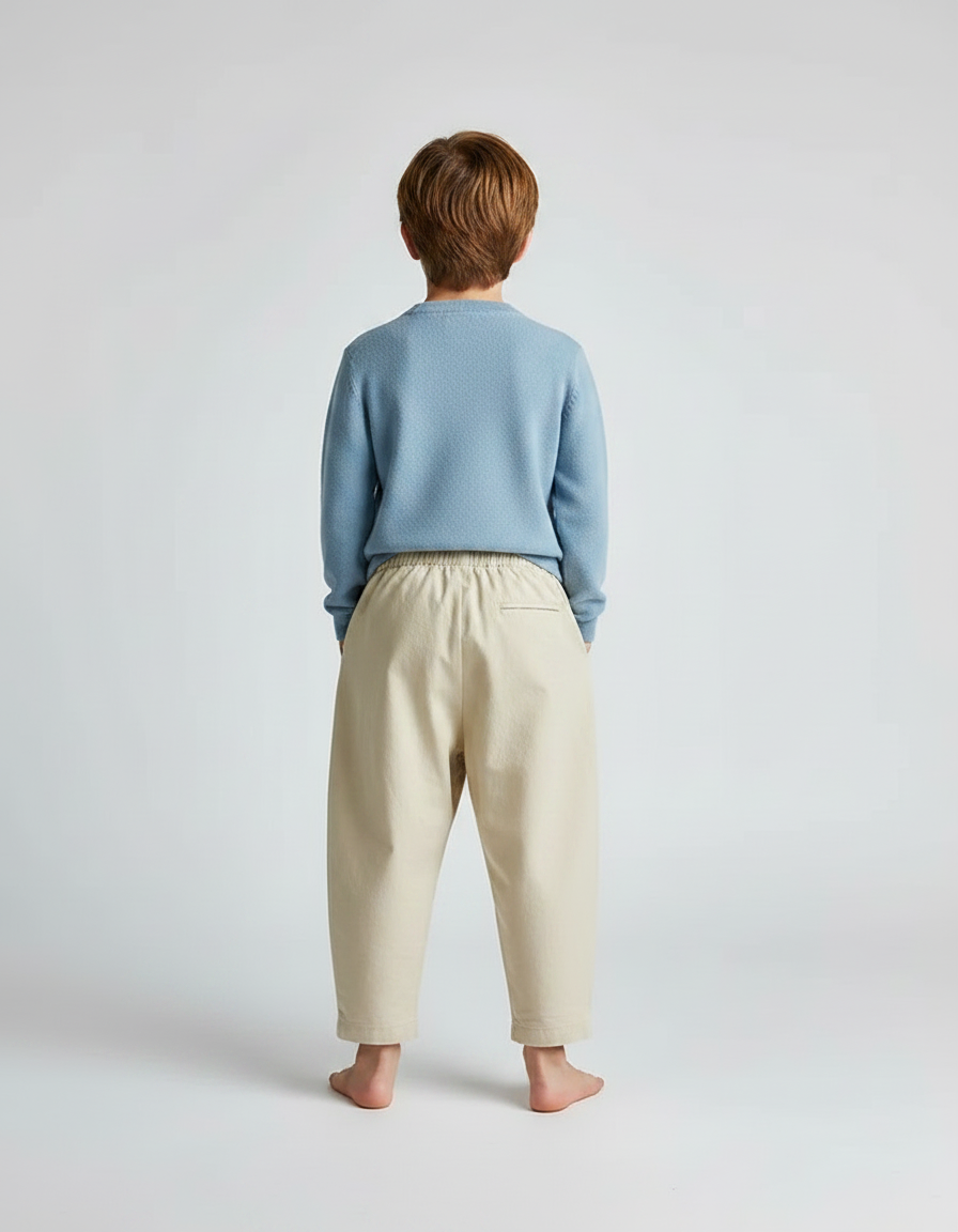 Pantalon À Pince Beige Ample Plissé Décontracté Enfant - Coton - vue 2