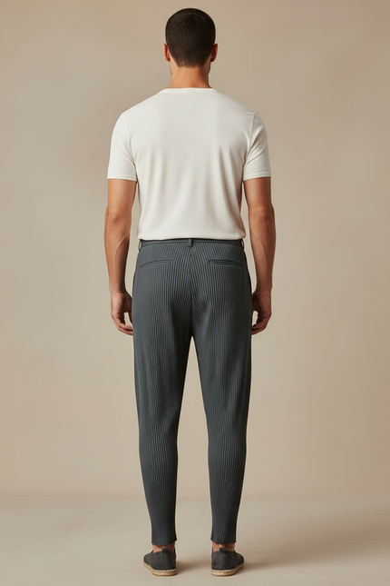 Pantalon À Pince Plissé Gris Anthracite Ample Décontracté Homme - Maille - vue 2