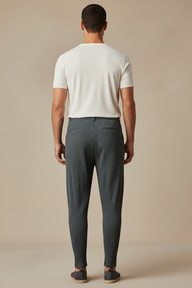 Pantalon À Pince Plissé Gris Anthracite Ample Décontracté Homme - Maille - vue 2