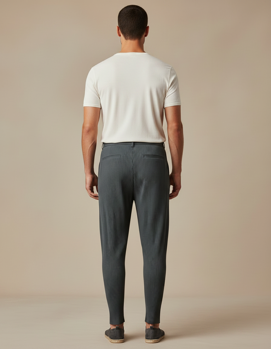 Pantalon À Pince Plissé Gris Anthracite Ample Décontracté Homme - Maille - vue 2