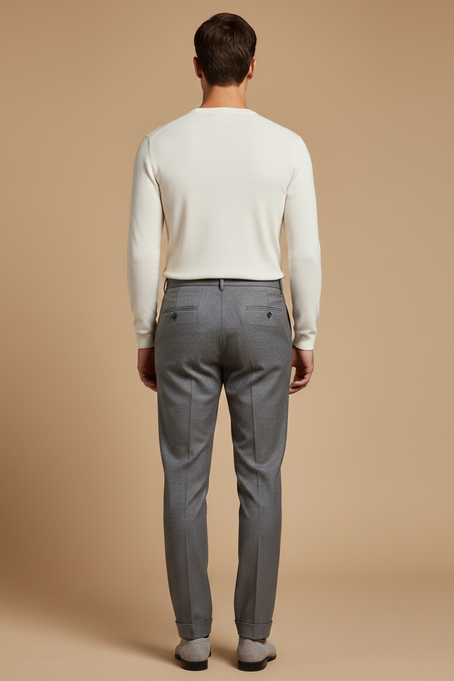 Pantalon À Pince Gris Élégant Droit Classique Homme - Laine - vue 2