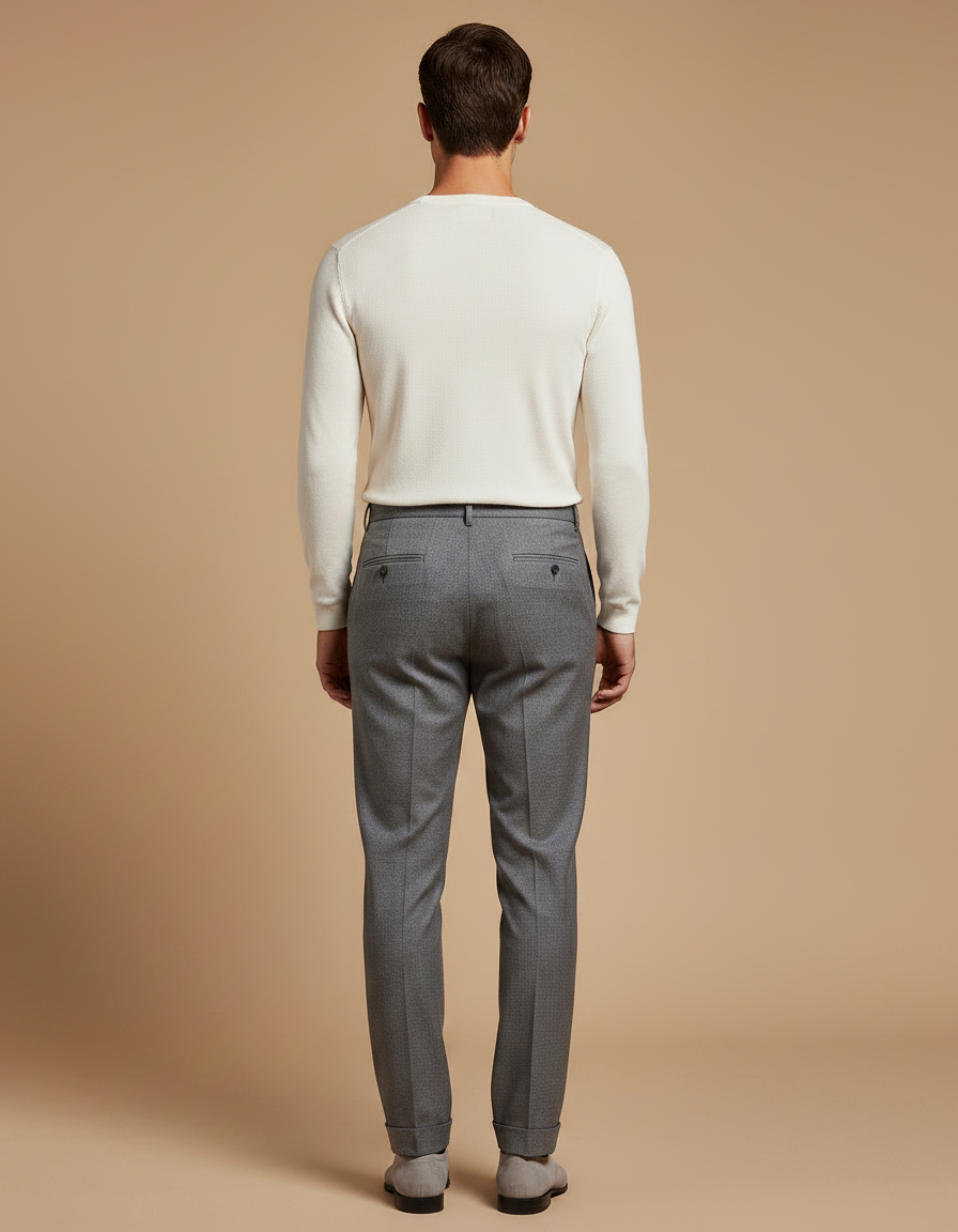 Pantalon À Pince Gris Élégant Droit Classique Homme - Laine - vue 2