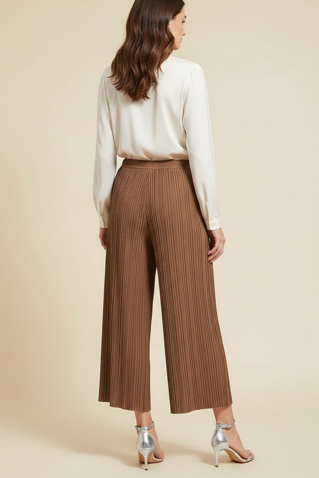 Pantalon À Pince Plissé Fluide Marron Ample - Polyester - vue 2
