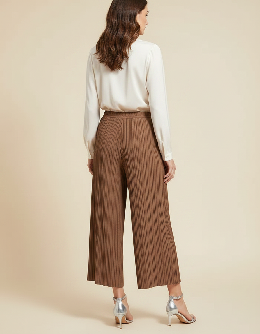 Pantalon À Pince Plissé Fluide Marron Ample - Polyester - vue 2
