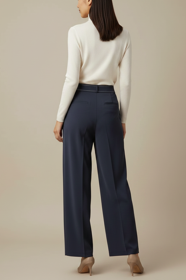 Pantalon À Pince Bleu Marine Fluide Élégant Femme - Viscose - vue 2