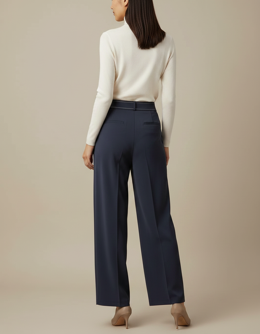 Pantalon À Pince Bleu Marine Fluide Élégant Femme - Viscose - vue 2