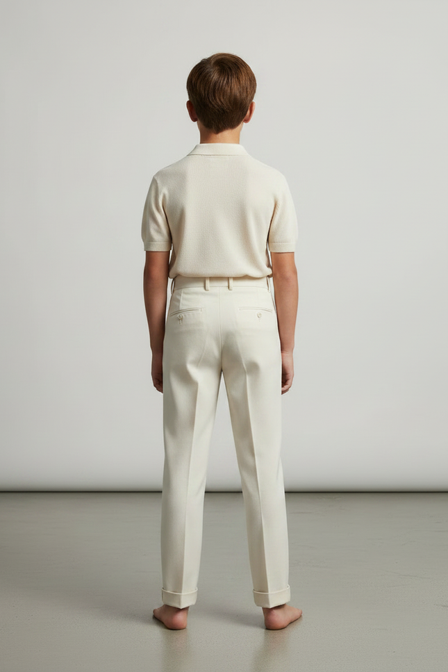 Pantalon À Pince Crème Plissé Droit Élégant Classique - Beige Gabardine - vue 2