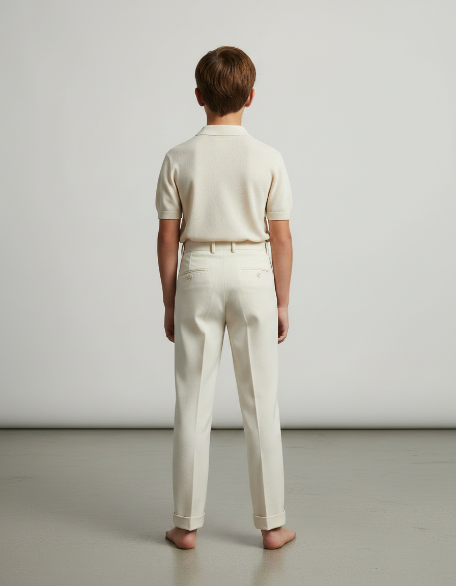 Pantalon À Pince Crème Plissé Droit Élégant Classique - Beige Gabardine - vue 2