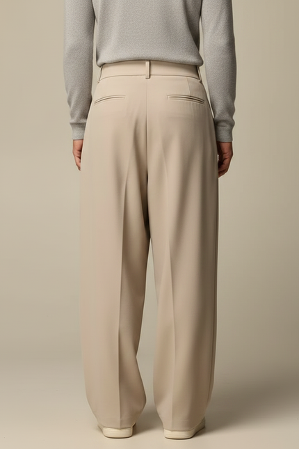 Pantalon À Pince Beige Ample Plissé Droit Décontracté - Polyester - vue 2