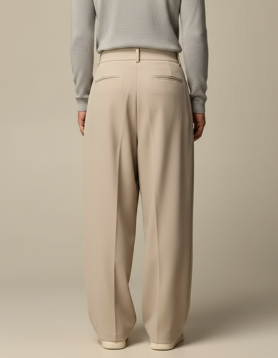 Pantalon À Pince Beige Ample Plissé Droit Décontracté - Polyester - vue 2