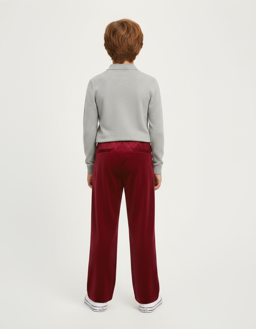 Pantalon À Pince Velours Bordeaux Ample Confortable Enfant - vue 2