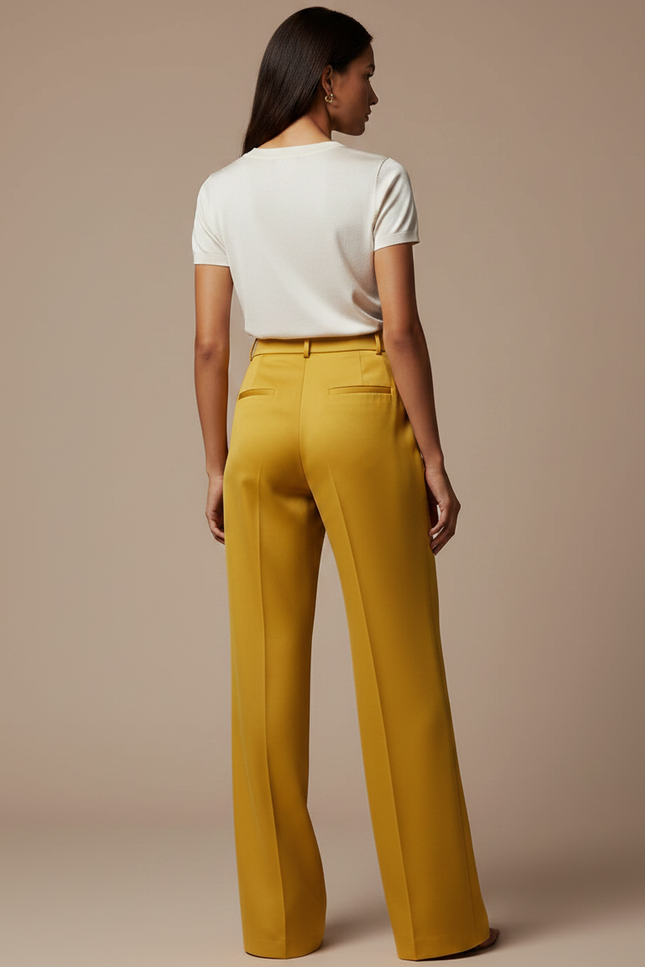 Pantalon À Pince Jaune Ample Fluide Élégant Femme - Satin - vue 2