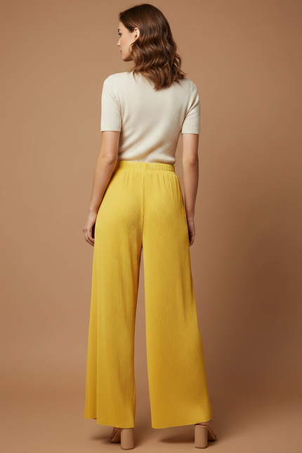 Pantalon À Pince Plissé Jaune Fluide Ample Décontracté - Polyester - vue 2