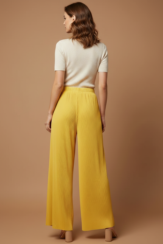 Pantalon À Pince Plissé Jaune Fluide Ample Décontracté - Polyester - vue 2
