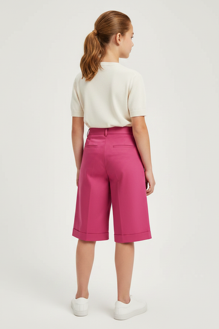 Pantalon À Pince Fuchsia Plissé Ample Court Fille - Rose Gabardine - vue 2