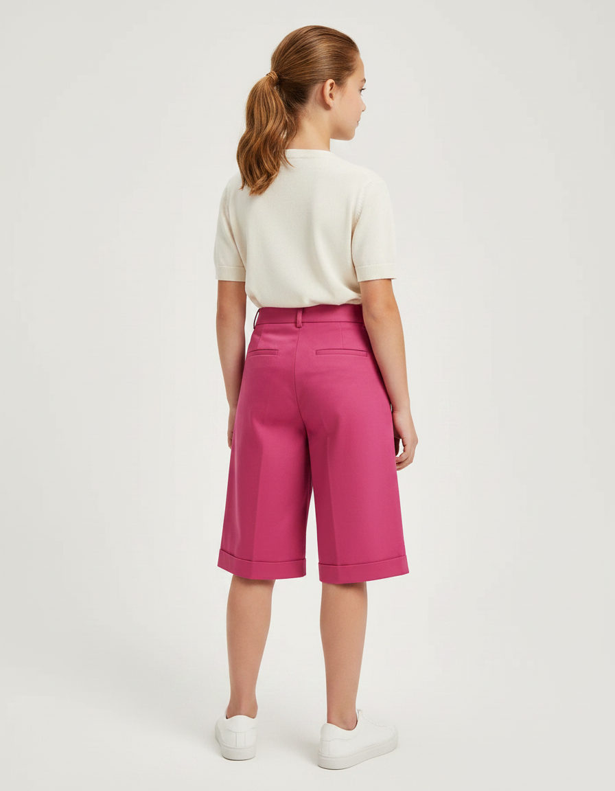 Pantalon À Pince Fuchsia Plissé Ample Court Fille - Rose Gabardine - vue 2