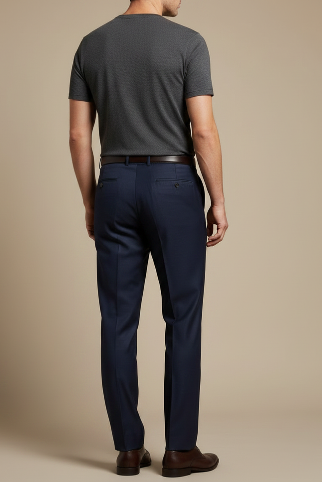 Pantalon À Pince Bleu Marine Classique Habillé Homme - Laine - vue 2