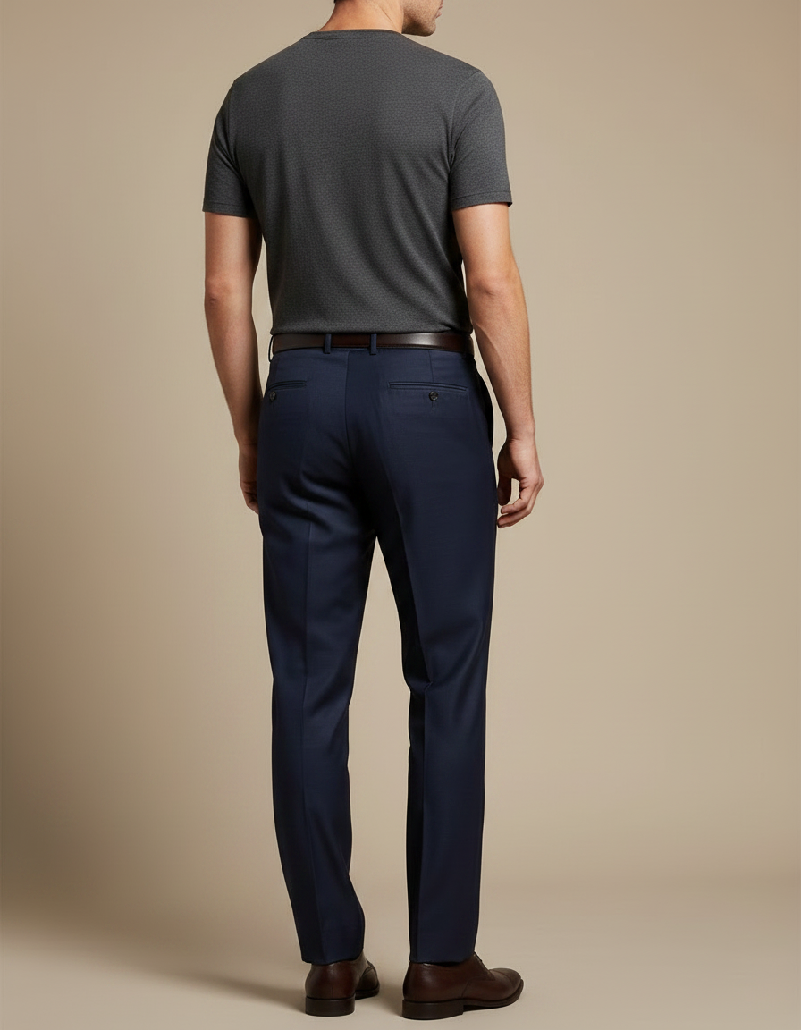 Pantalon À Pince Bleu Marine Classique Habillé Homme - Laine - vue 2