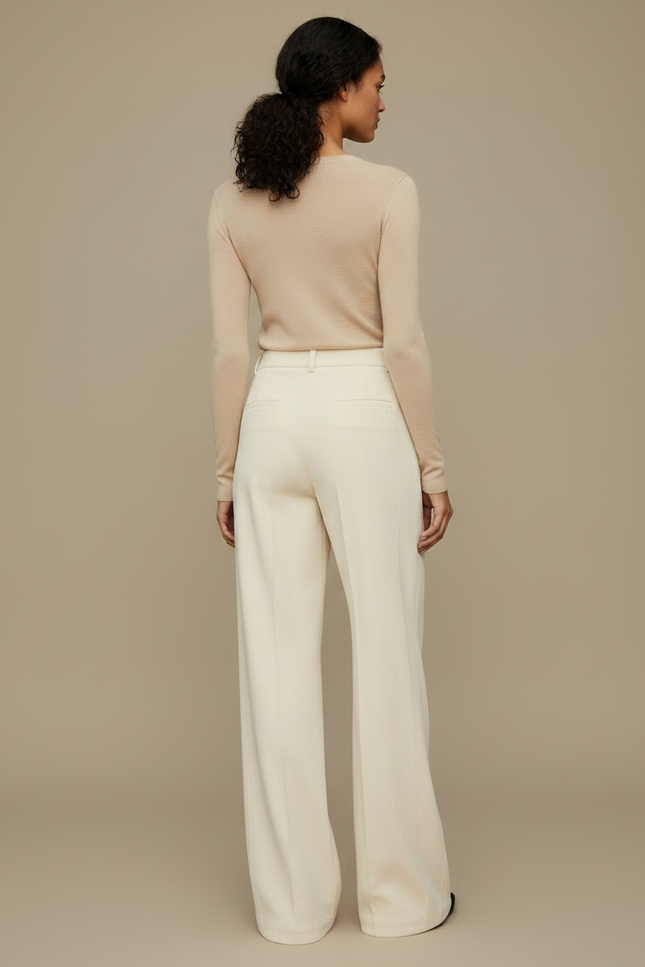 Pantalon À Pince Écru Ample Plissé Décontracté Hiver - Beige Cordé - vue 2