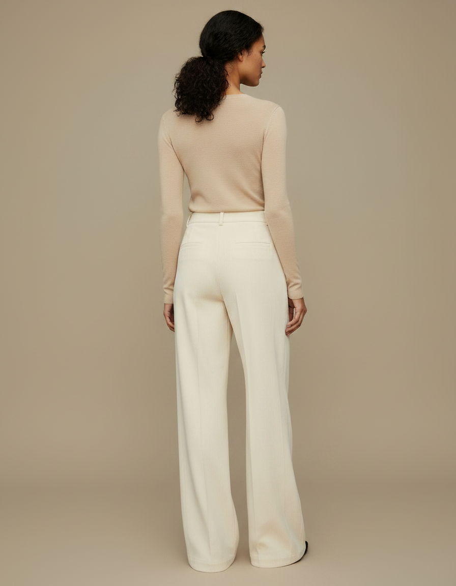 Pantalon À Pince Écru Ample Plissé Décontracté Hiver - Beige Cordé - vue 2