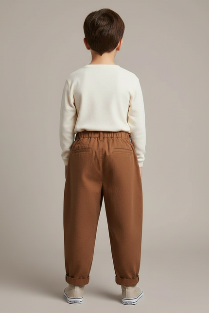 Pantalon À Pince Marron Ample Plissé Coton Enfant - vue 2