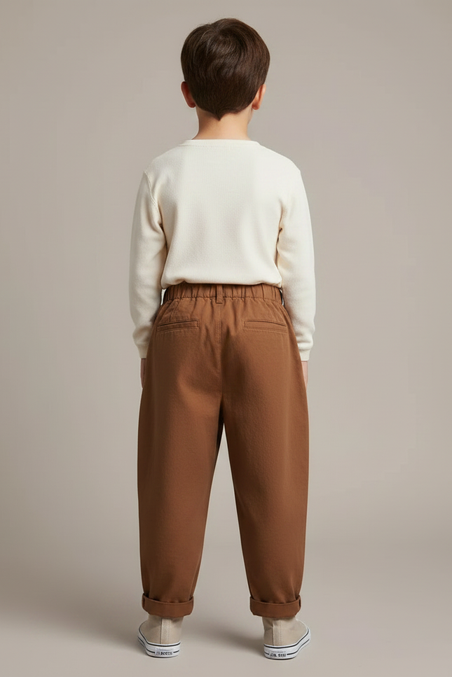 Pantalon À Pince Marron Ample Plissé Coton Enfant - vue 2