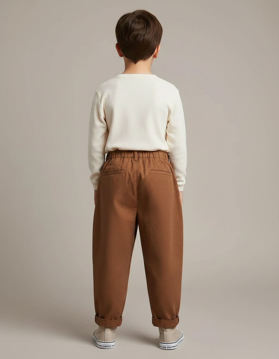 Pantalon À Pince Marron Ample Plissé Coton Enfant - vue 2