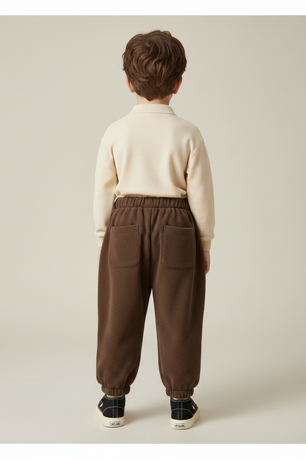 Pantalon À Pince Marron Côtelé Ample Enfant Hiver - Cordé - vue 2