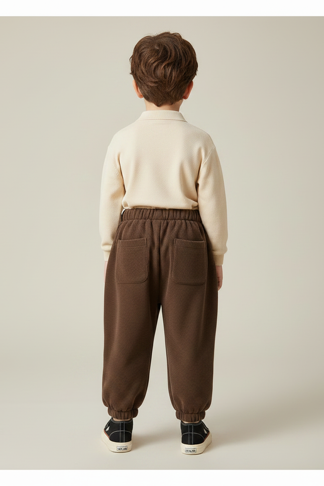 Pantalon À Pince Marron Côtelé Ample Enfant Hiver - Cordé - vue 2