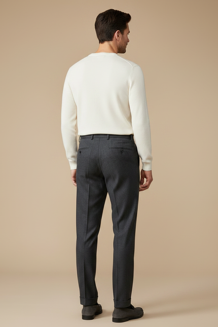 Pantalon À Pince Gris Foncé Plissé Droit Homme - Laine - vue 2