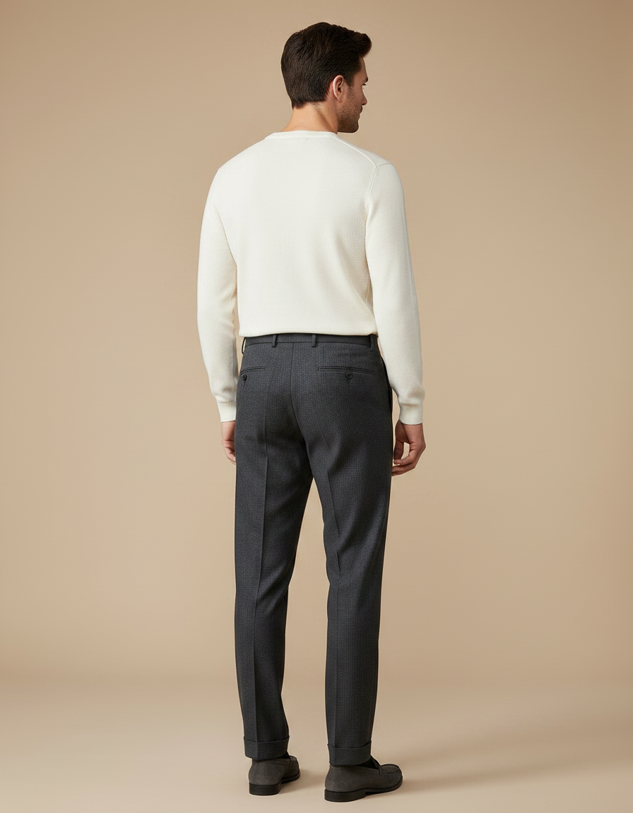 Pantalon À Pince Gris Foncé Plissé Droit Homme - Laine - vue 2
