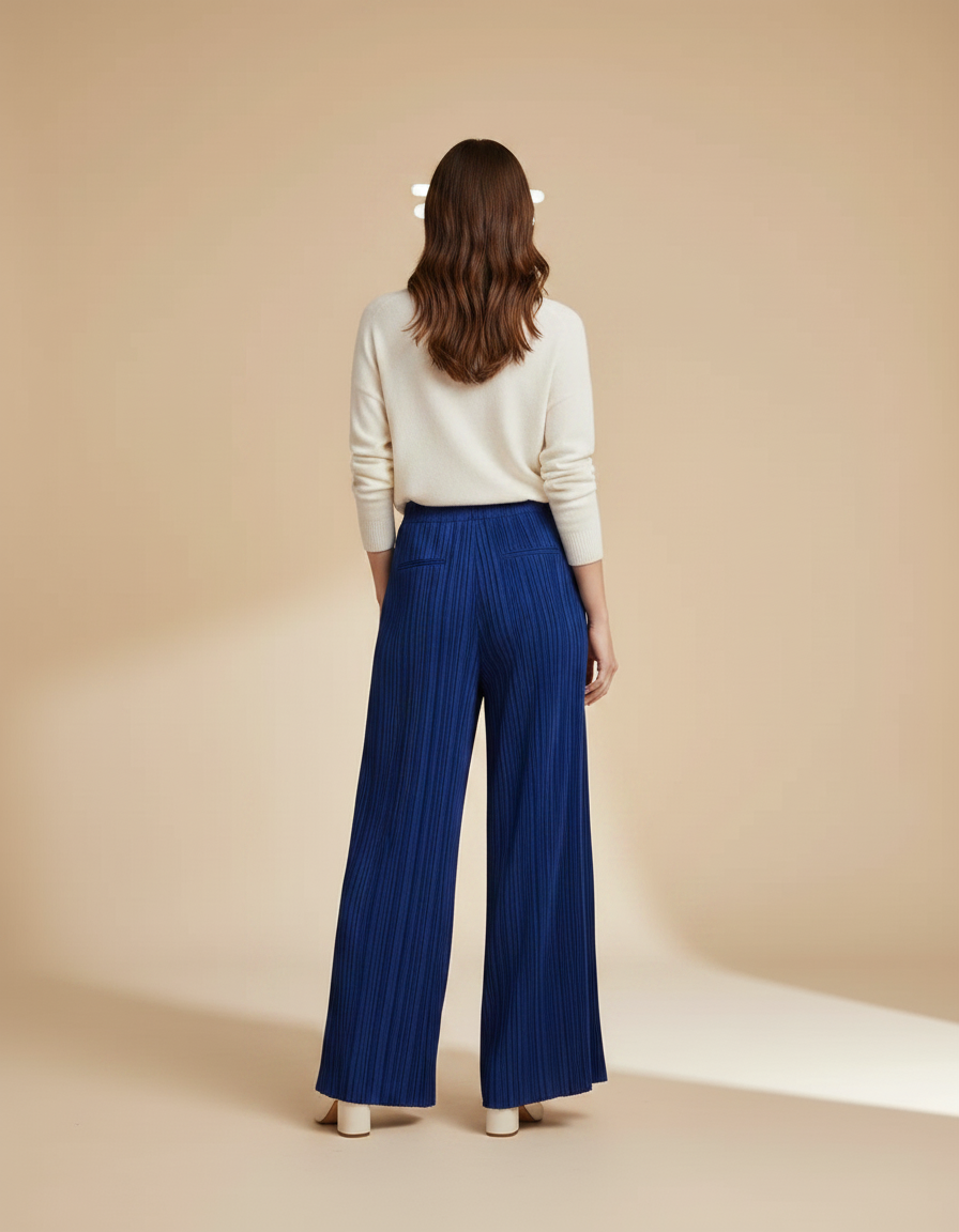 Pantalon À Pince Bleu Plissé Ample Fluide Élégant - Polyester - vue 2