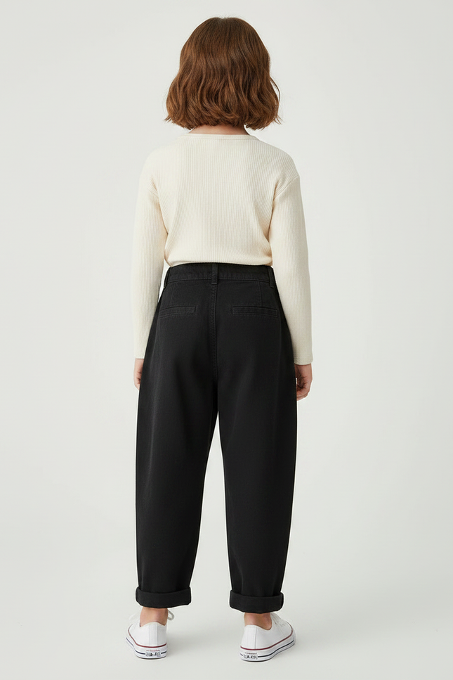 Pantalon À Pince Noir Ample Coton Enfant - Gabardine - vue 2