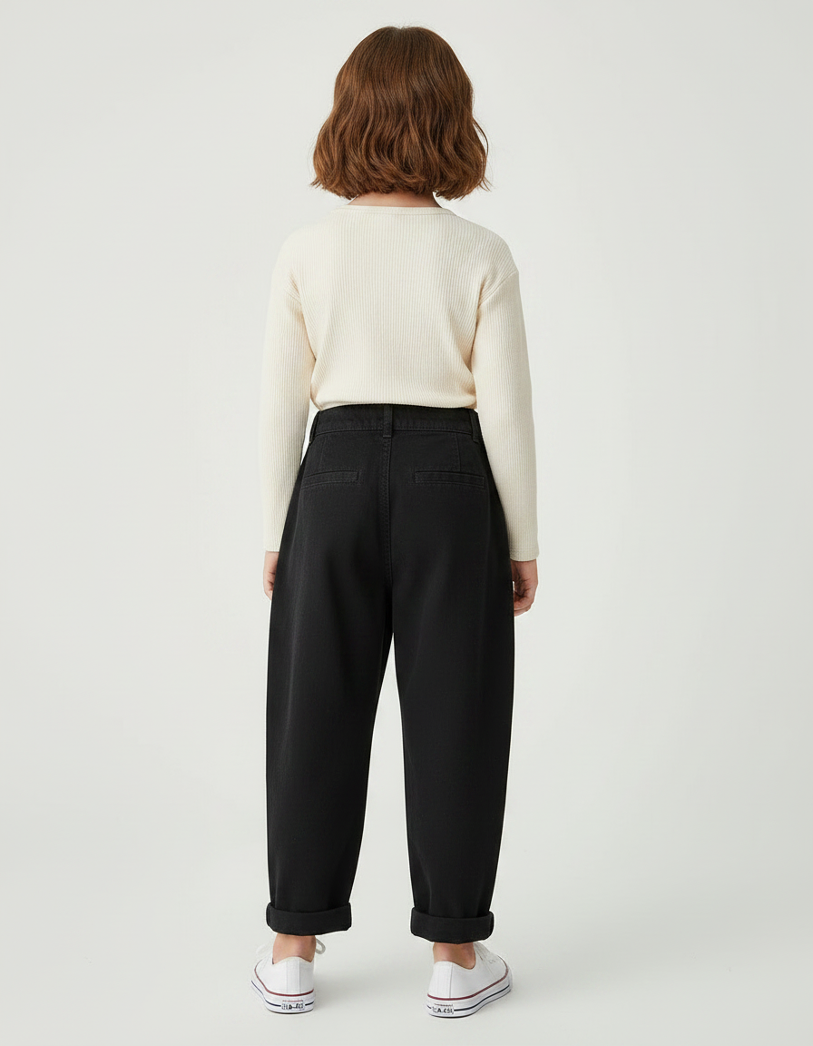 Pantalon À Pince Noir Ample Coton Enfant - Gabardine - vue 2